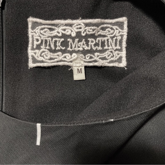 PINK MARTINI Black white crosshatch design short sleeve a-line dress goth MEDIUM - Picture 2 of 14